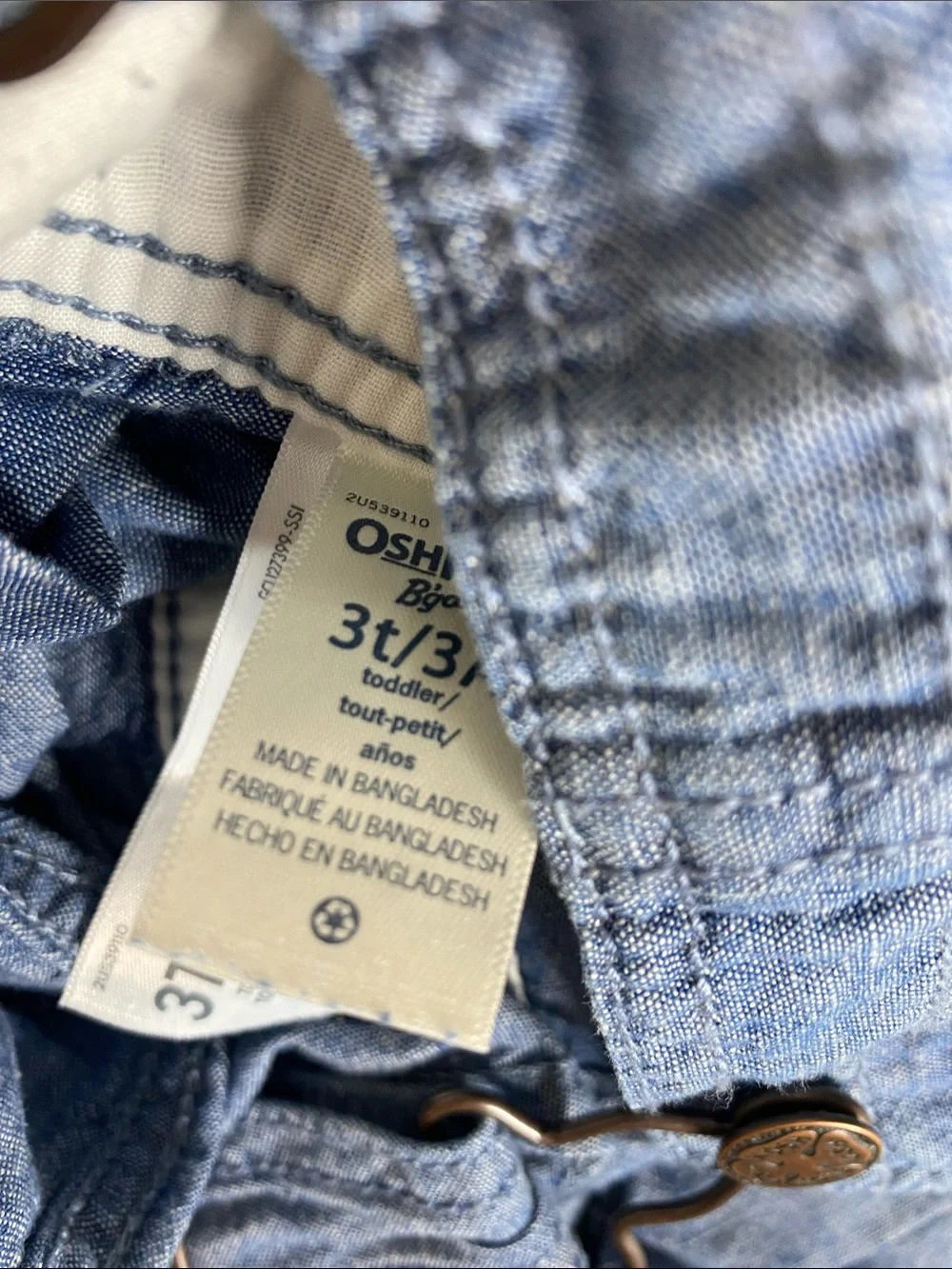 OshKosh B'gosh Lightweight Blue Chambray Denim Look Roll Up Cuff Overalls